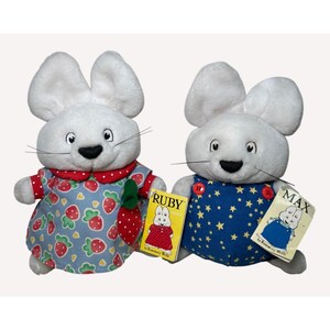 Max and Ruby Vintage 1997 Eden Plush Rabbits Signed Rosemary Wells