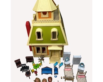 Vintage 1980 Mattel The Littles Victorian Dollhouse with dolls and furniture lot