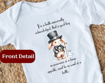 Pride & Prejudice Baby Onesie, Jane Austen, book lover baby gift, lit baby onesie, classic literature, bookish merch, book baby shower,