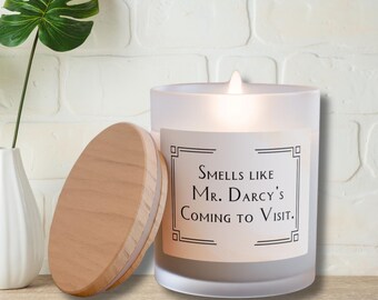 Mr. Darcy Candle - Frosted Glass 11oz, Scented Candle for Book Lovers, Woodwick Candles, Pride and Prejudice, Jane Austen, Mr. Darcy candle,