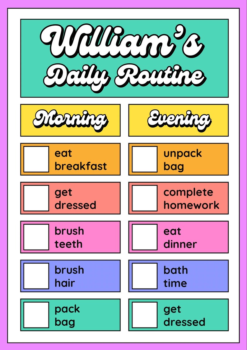 Editable Daily Routine Chart for Kids - Minimalist Chore Schedule ...