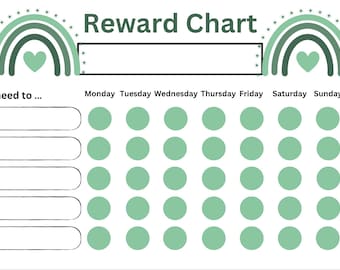 Green Rainbow Chart/Reward Chart printable behaviour chart/ASD ADHD Chart/Chore Chart/Aesthetic Reward Chart/ Sticker Chart