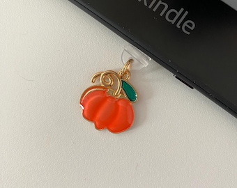 Cute Pumpkin Kindle Charm, Fall Dust Plug Accessory, Autumn Bookish Gift, Halloween E-Reader Charm, Kindle Accessory for Readers, USB-C Port