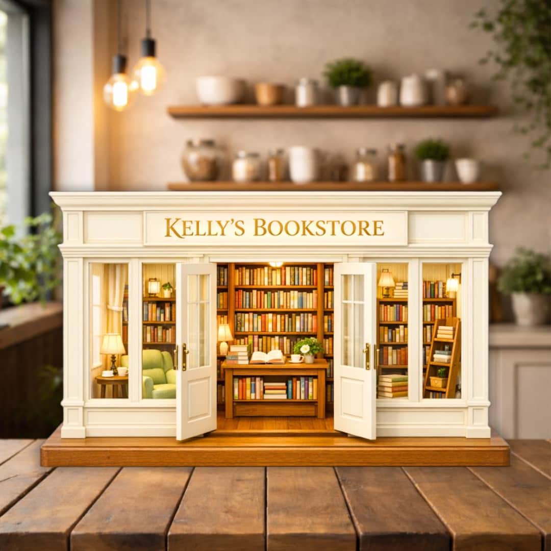 Custom Book Store Design Custom Bookstore Flower House Wooden Block Personalized Book Lover Gift ...