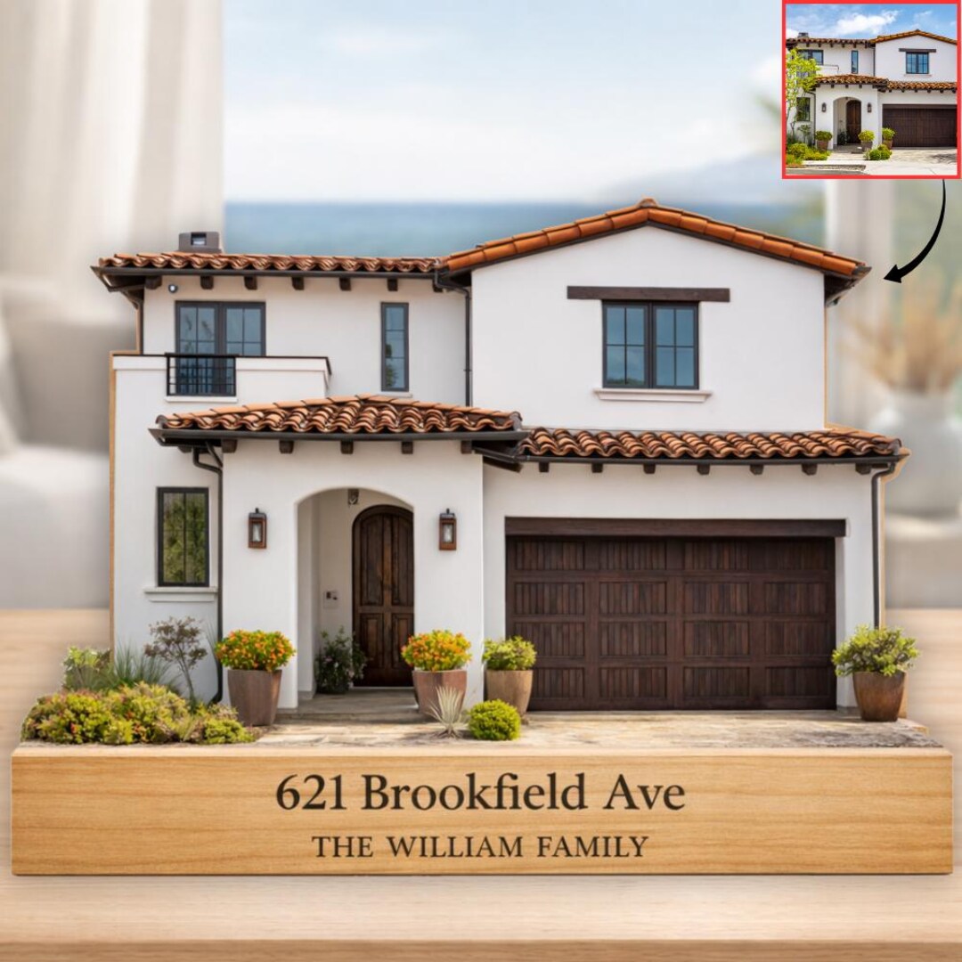Custom House Portrait Wooden Block Personalized New Home Gift Wood ...