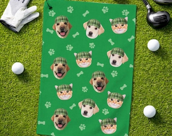 Personalized Dog Golf Towel With Pet Photo Custom Dog Name Golf Towel Custom Cat Gift For Golfer Custom Dog Face Golf Towel Personalized