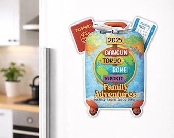 Custom Travel Fridge Magnet Personalized Suitcase Travel Kitchen Magnet Destination Map Custom Refrigerator Magnet Traveler Vacation Gift