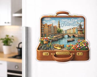 Amsterdam Travel Fridge Magnet Personalized Suitcase Travel Kitchen Magnet Custom Destination Landmark Magnet Trip Souvenir Holiday Gift