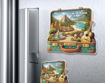 Mexico Travel Fridge Magnet Personalized Suitcase Travel Kitchen Magnet Custom Destination Landmark Magnet Mexico Trip Souvenir Holiday Gift