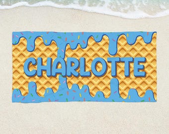 Ice Cream Drip Personalized Beach Towel Birthday Gift For Boys And Girls Custom Beach Towel Kid Name Bath Towel Kids Preppy Gifts Pool Towel