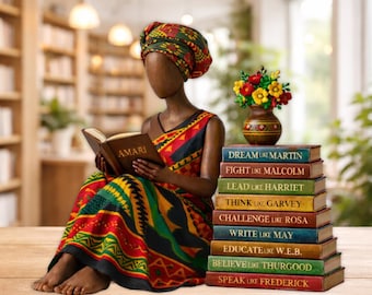 African American Woman Reading Wooden Block, Personalized Gifts, Custom Name Wooden Plaque, Afrocentric Gifts For Her, Black Girl Magic Art