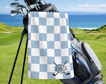 Personalized Golf Towel With Name Checkered Golf Towel Custom Gift For Hers Golf Lover Gift For Him Grandpa Dad Golf Accessories Sport Towel