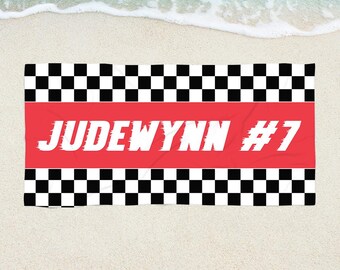 Custom Kids Name Towel Racing Gift Checkered Flag Racing Baby Towel Racing Fan Gift For Boys Racing Lover Gift Custom Towel Gift With Name