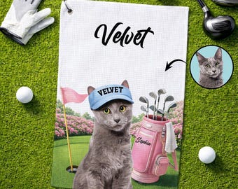 Custom Golf Towel Personalized Dog Golf Towel Pet Custom Golf Gift For Pet Owners Cat Dog Portrait Golf Towel With Name Funny Golf Towel