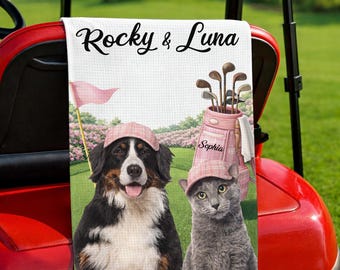 Personalized Pet Golf Towel With Pet Photo Custom Dog Name Golf Towel Custom Photo Gift For Golfer Custom Dog Cat Face Funny Golf Towel Gift