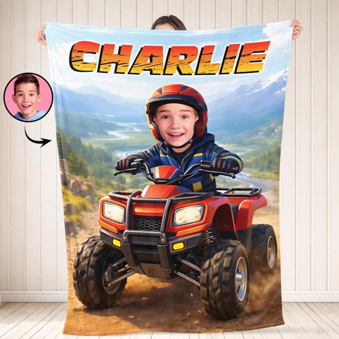 Personalized ATV Quad Bike Blanket Custom Face Photo Blanket Birthday ...