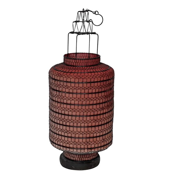Mid 20th Century Chinese Metal and Cloth Hanging Lantern With Wooden Base