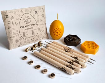 Pysanky kit, Ukrainian Easter egg tools and supplies, Kistky set, Pysanky beeswax and dyes, Easter gift set, Handmade in Ukraine