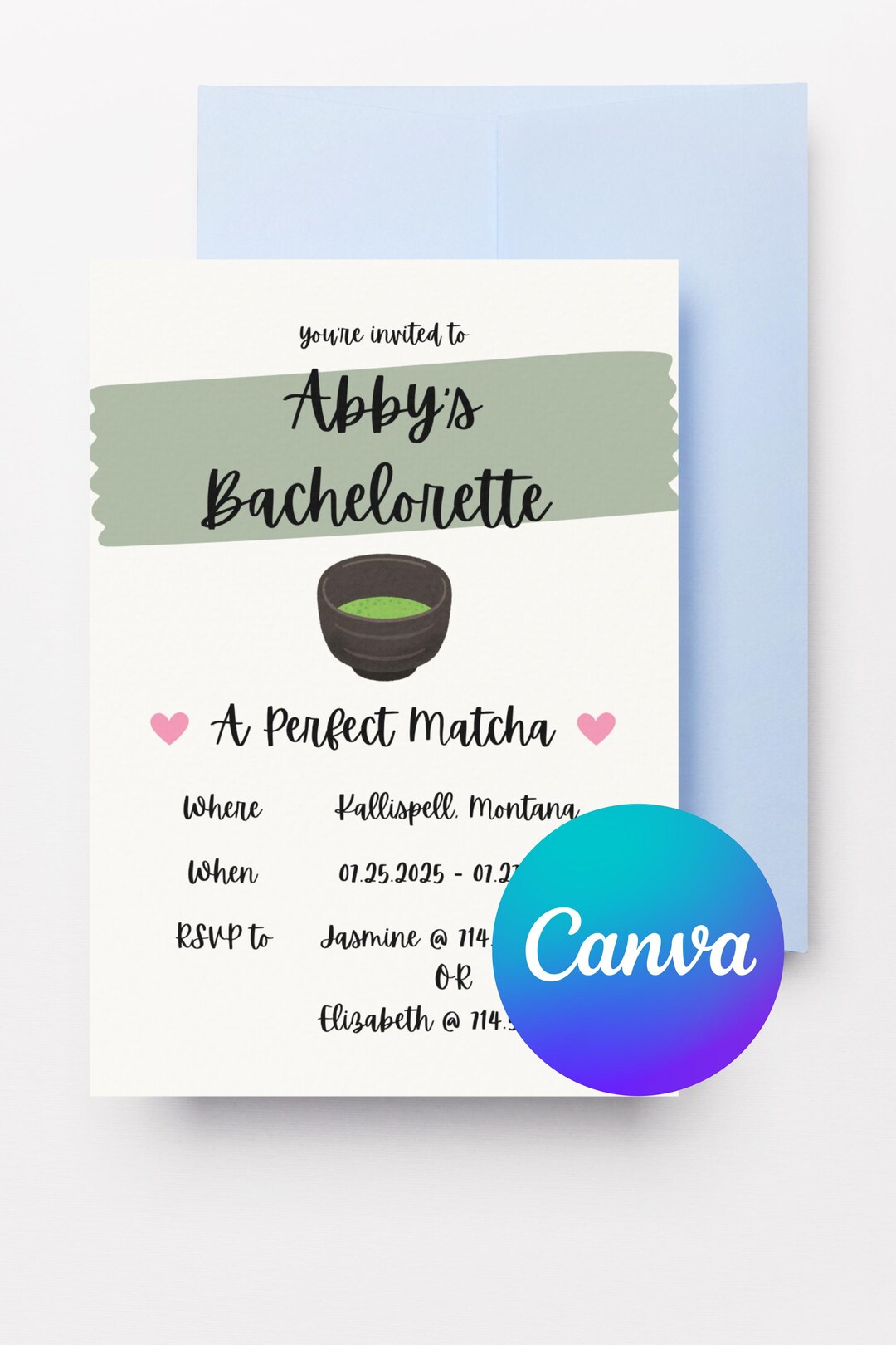 Matcha Bachelorette Invitation | Editable Tea Party Invite (5x7 ...