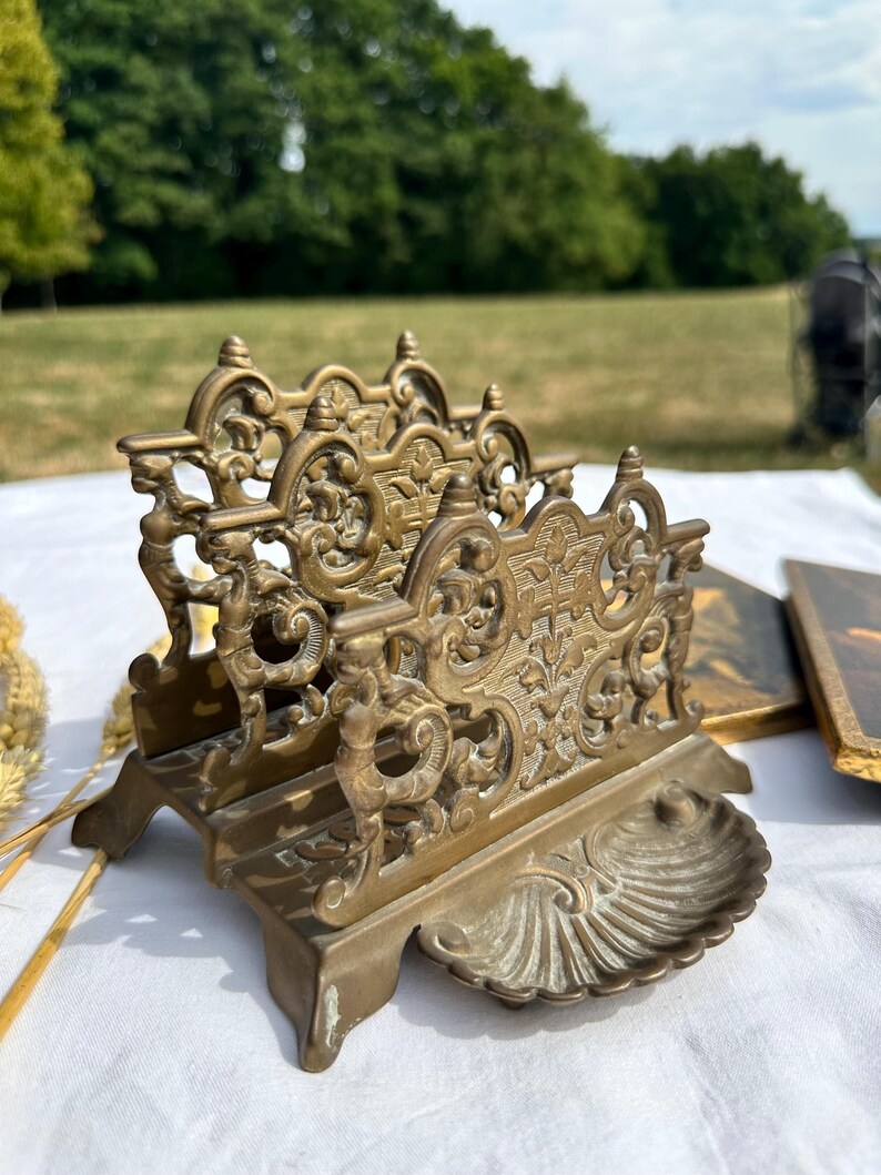 Antique Late 19th Century Solid Brass Letter Rack - Ornate Mail Holder ...