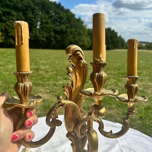 Magnificent 19th Century Louis XV Style Gilt Bronze Sconce Candle Holder with Three Arms of Light