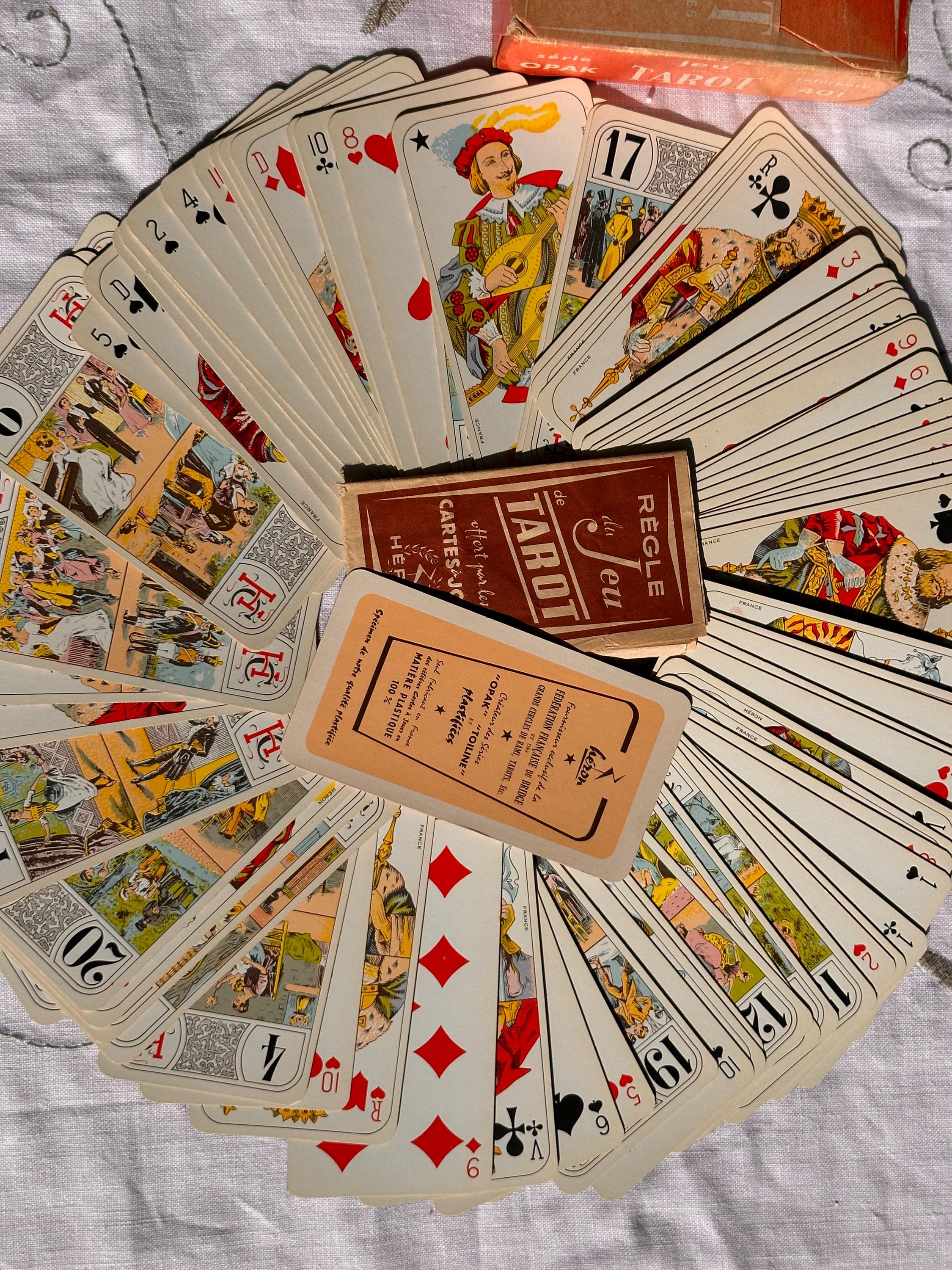 ANCIEN JEU DE Tarot Héron Cartes Lavables Cellulak S Coins Dorés 401 complet EUR 20,00 - FR