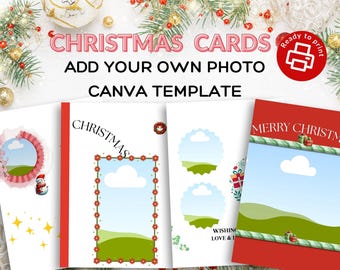 Merry Christmas Photo Card Template, Editable Christmas Card Printable instant Download Personalized Photo Holiday Card Canva Template