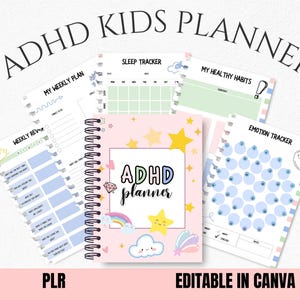 Planificador para TDAH para niños, Seguimiento escolar para niños con TDAH, Planificador digital para TDAH, Tabla de rutinas para niños, Regalo para niños, Plantilla Canva PLR, Herramientas de terapia