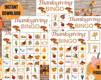 Thanksgiving Bingo Cards, Thanksgiving Activity, Kids Thanksgiving Party Game, Thanksgiving Activity, Fall Games , Family Games Class Party