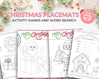 16 Page Christmas Activity Placemats and Word Search for Kids | Holiday Coloring, Games Puzzles for Parents, Teachers , Grandparents