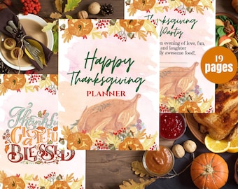 Thanksgiving Planner Printable | 19 Pages Holiday Organizer with Menu, Grocery List, Budget Tracker, Calendar & Party Planning Sheets