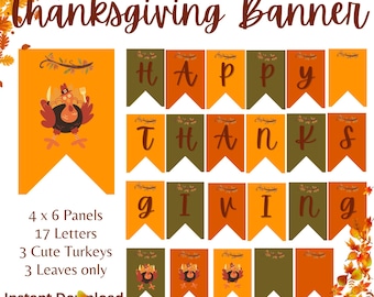 Thanksgiving Banner Printable - DIY Banner Thanksgiving Template Decorations - INSTANT DOWNLOAD