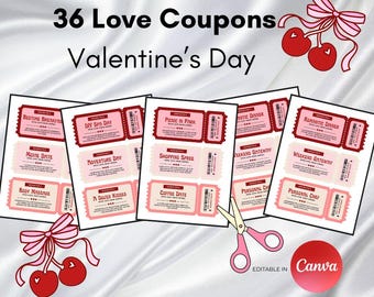 36 Retro Valentine's Day 2026 Love Coupons, Customizable Gift (Printable Canva Template)