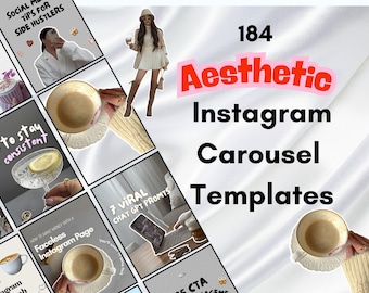184 Aesthetic Instagram Viral Carousel Templates, MRR PLR DFY Social Media Marketing, TikTok Carousel, Marketing Content Posts
