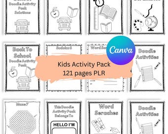 Back To School Doodle Activity Pack, Summer Activity Sheets for Kids, Home School Worksheets, Printable Activity Bundle, PLR Printable