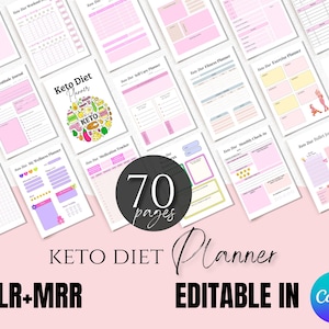 Keto Diet Planer Plr Mrr | Keto-Speisenplaner zum Ausdrucken, Keto-Einkaufsliste, Gewichtsverlust-Tracker, Keto-Lebensmittelliste, Canva-Vorlage bearbeitbar