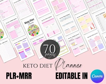 Planificador de dieta cetogénica Plr Mrr / planificador de comidas cetogénicas imprimible, lista de compras cetogénica, rastreador de pérdida de peso, lista de alimentos cetogénicos, plantilla de Canva editable