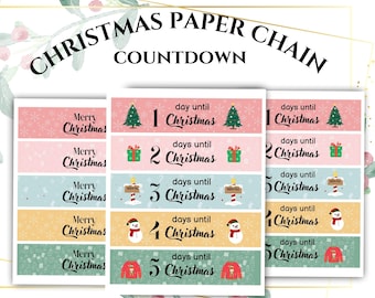 Christmas Paper Chain Printable for Kids & Families | Easy Holiday Craft Classrooms, Advent Countdown DIY Christmas Decorations