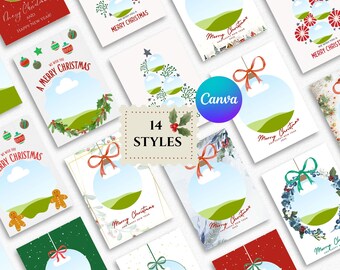Merry Christmas Photo Card Template, Printable Minimalist Family Christmas Card, Editable Picture Holiday Card, Instant Download