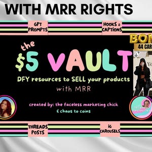 Die 5 Dollar Vault DFY Content Bank , Hooks, Captions, Carousels & ChatGPT Prompt , Done-for-You Digitale Produkte MRR PLR