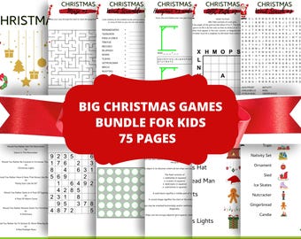 Big Christmas Kids Activity Game Bundle | 74 Pages of Printable Christmas Games, Mazes, Word Puzzles, Sudoku & Logic Fun for kids