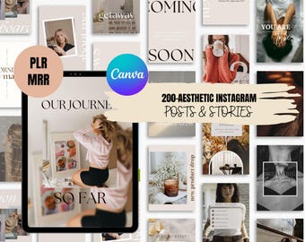 200 Beige Instagram Engagement Story Posts and Templates with PLR & MRR, Customizable IG post + Story Templates , Done for you