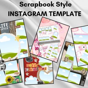Modelos de carrossel de scrapbook do Instagram, modelos de mídia social estética, contorno branco, produtos digitais prontos para você, modelo Canva