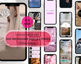 402 Instagram Templates with PLR & MRR for Coaches + Influencers | IG Story + Post Templates Aesthetic Bold Editable Canva Template Kit