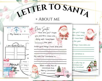 Dear Santa Letter to Santa Kit for Kids , Fun Coloring Sheet – Christmas Wish List, Coloring Activity Printable Set Instant Download pdf