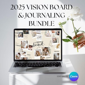 Plantilla editable de Canva para tablero de visión y diario 2025, tablero de estado de ánimo imprimible para inspirar afirmaciones positivas, kit de tablero de sueños
