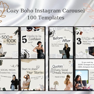 Accogliente modello virale 100 Carousel per Instagram, Viral Instagram Carousel, Contorno bianco, MRR, PLR,