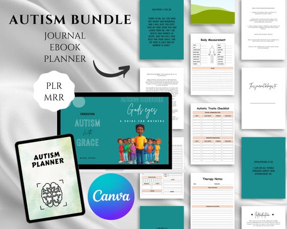 Autism Bundle, Autism Planner, Christian Autism Journal Ebook , Kids Mental Health Bundle, Autism Awareness, Canva Templates PLR MRR