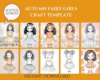 Autumn Fairy Craft Printable PDF with 14 Fall Fairy Girls | Cut and Color Fall Fairies for Kids | Craft Activity Template