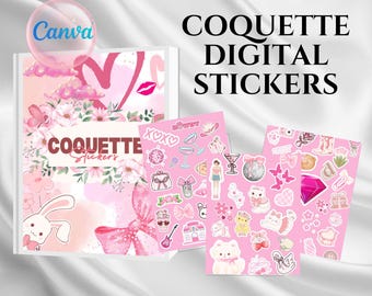 Coquette Digital Stickers, coquette Aesthetic Junk Journal  Scrapbooking Designs Canva Sticker